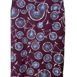 LuLaRoe Cassie Burgundy‎ and Blue Bicycle Print Skirt